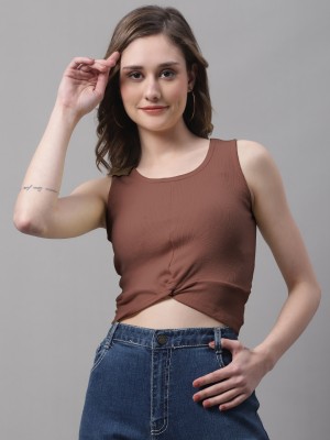 FBAR Casual Solid Women Brown Top