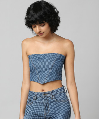 ONLY Casual Checkered Women Blue Top