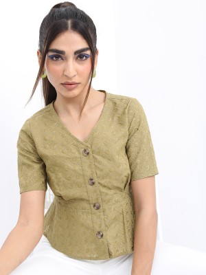 Tokyo Talkies Casual Solid Women Green Top