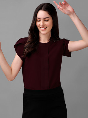 Kinjo Casual Solid Women Maroon Top