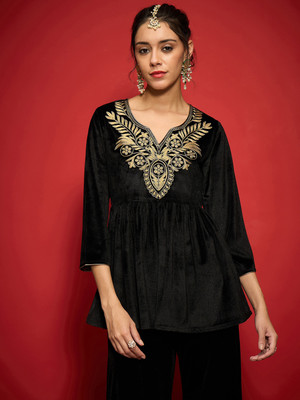 Shae by SASSAFRAS Party Embroidered Women Black Top