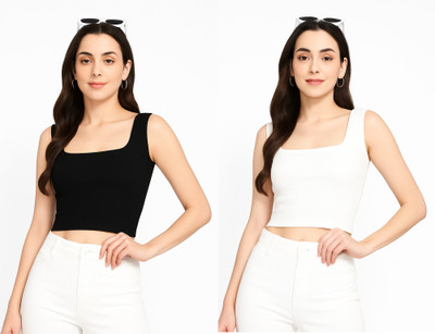 HouseOfCommon Casual Solid Women Black Top
