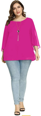 HRFasion Party Solid, Floral Print Women Pink Top