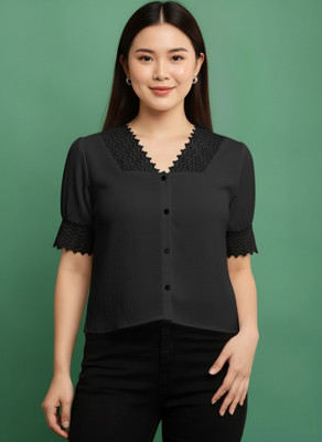 alizahub Casual Self Design Women Black Top