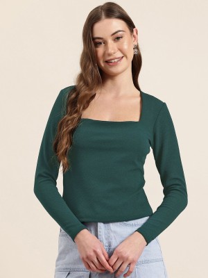 HERE&NOW Casual Solid Women Green Top