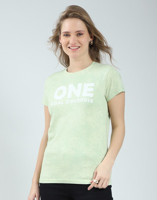 Rock.it Printed Women Round Neck Reversible Green T-Shirt