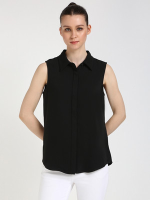 Calvin Klein Jeans Casual Solid Women Black Top