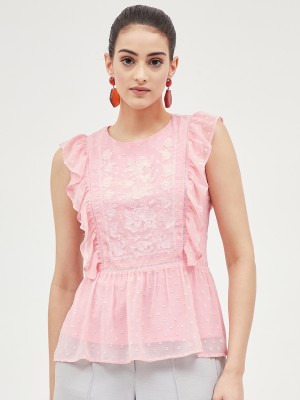 HARPA Casual Embroidered Women Pink Top