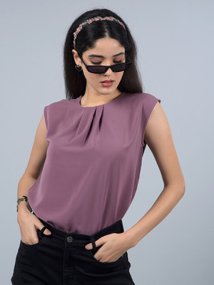 CRIMSOUNE CLUB Casual Solid Women Purple Top