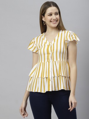 FLAMBOYANT Party Striped Women Yellow Top