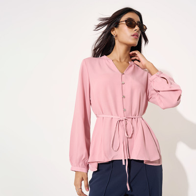 Annabelle by Pantaloons Casual Solid Women Pink Top