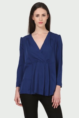 glitzees Casual Solid Women Blue Top