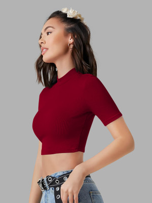 NAVYANKAA Casual Solid Women Maroon Top