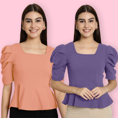 Tromko Casual Solid Women Pink, Purple Top
