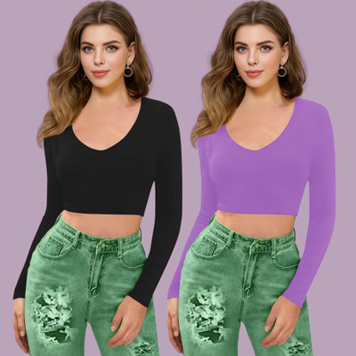 Dream Beauty Fashion Casual Solid Women Purple, Black Top
