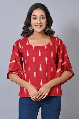 IQRAAR Casual Printed Women Maroon Top