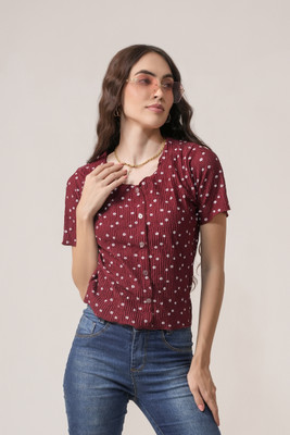 clobug Casual Printed Women Maroon Top