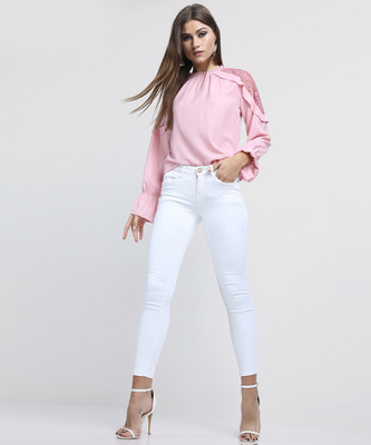 Tokyo Talkies Casual Solid Women Pink Top