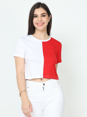 Fleximaa Casual Color Block Women Red, White Top
