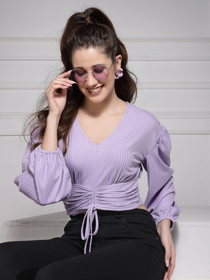 KASSUALLY Casual Solid Women Purple Top