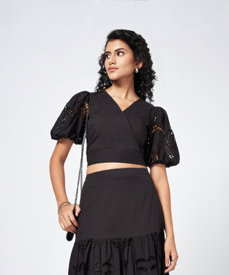 Honey By Pantaloons Casual Solid Women Black Top