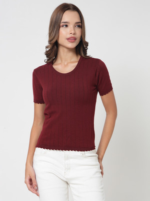 KALT Casual Solid Women Maroon Top