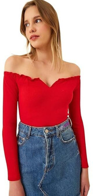 Siyara Party Solid Women Red Top