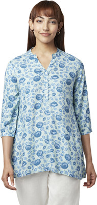 Akkriti by Pantaloons Casual Printed Women Blue Top