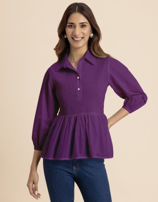 moomaya Casual Solid Women Purple Top