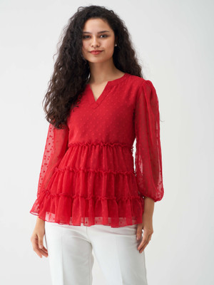 AASK Casual Self Design Women Red Top