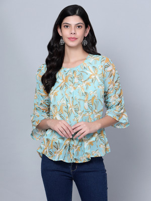 Moda Rapido Casual Printed Women Green Top