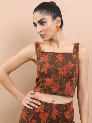 Tokyo Talkies Casual Floral Print Women Brown, Yellow, Orange Top