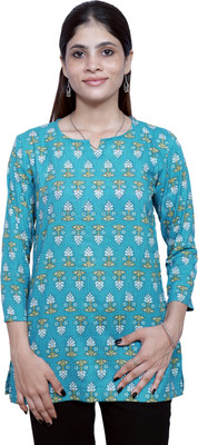 Parakh Casual Floral Print, Printed Women Blue Top