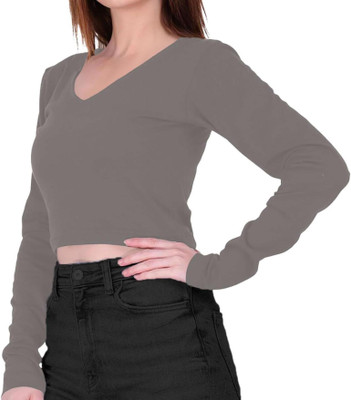 THE BLAZZE Casual Solid Women Grey Top