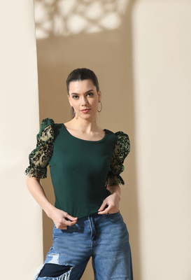 SAKSHI TRADER Casual Printed Women Dark Green Top