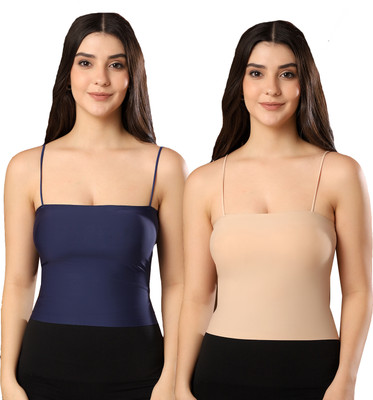 Paavki Casual Solid Women Dark Blue, Beige Top
