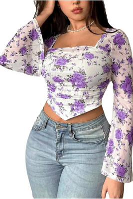 Vveshh Casual Floral Print Women Purple, White Top