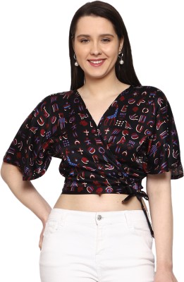 Wear We Met Casual Printed Women Black Top