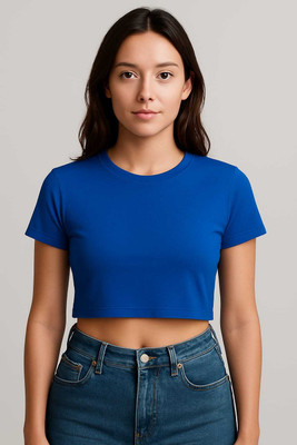 ALSUN Casual Solid Women Blue Top
