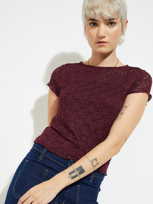 MAX Casual Printed Women Maroon Top