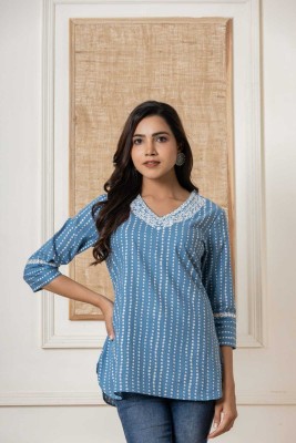 JustForU Casual Printed, Embroidered Women Blue Top