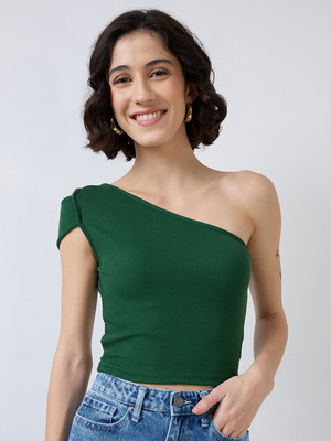 SZN Casual Solid Women Green Top