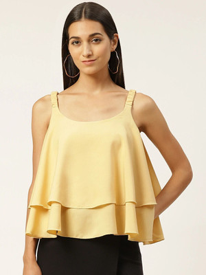 VYMO Casual Solid Women Beige Top