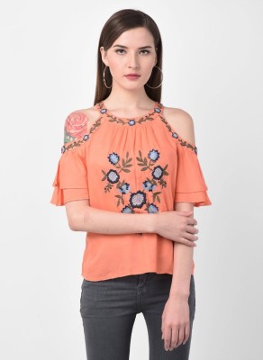 miniPRICE Casual Embroidered Women Orange Top