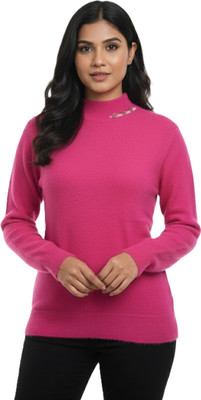 Kriti Solid Round Neck Casual Women Pink Sweater