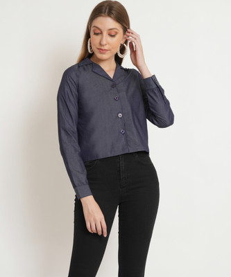 9 impression Casual Self Design Women Blue Top