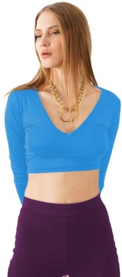 THE BLAZZE Casual Solid Women Light Blue Top