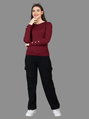 LADY SHOPI Casual Solid Women Maroon Top