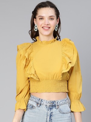 OXOLLOXO Casual Solid Women Yellow Top