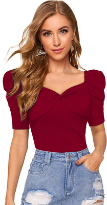 Dhruvil Impex Casual Solid Women Maroon Top